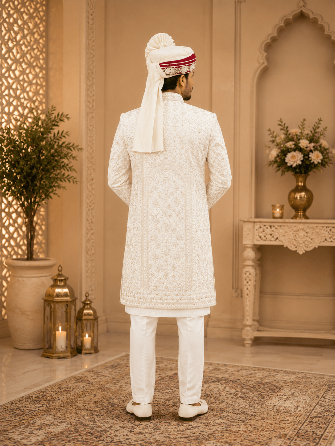 Ivory Embroidered Wedding Sherwani - Image 2