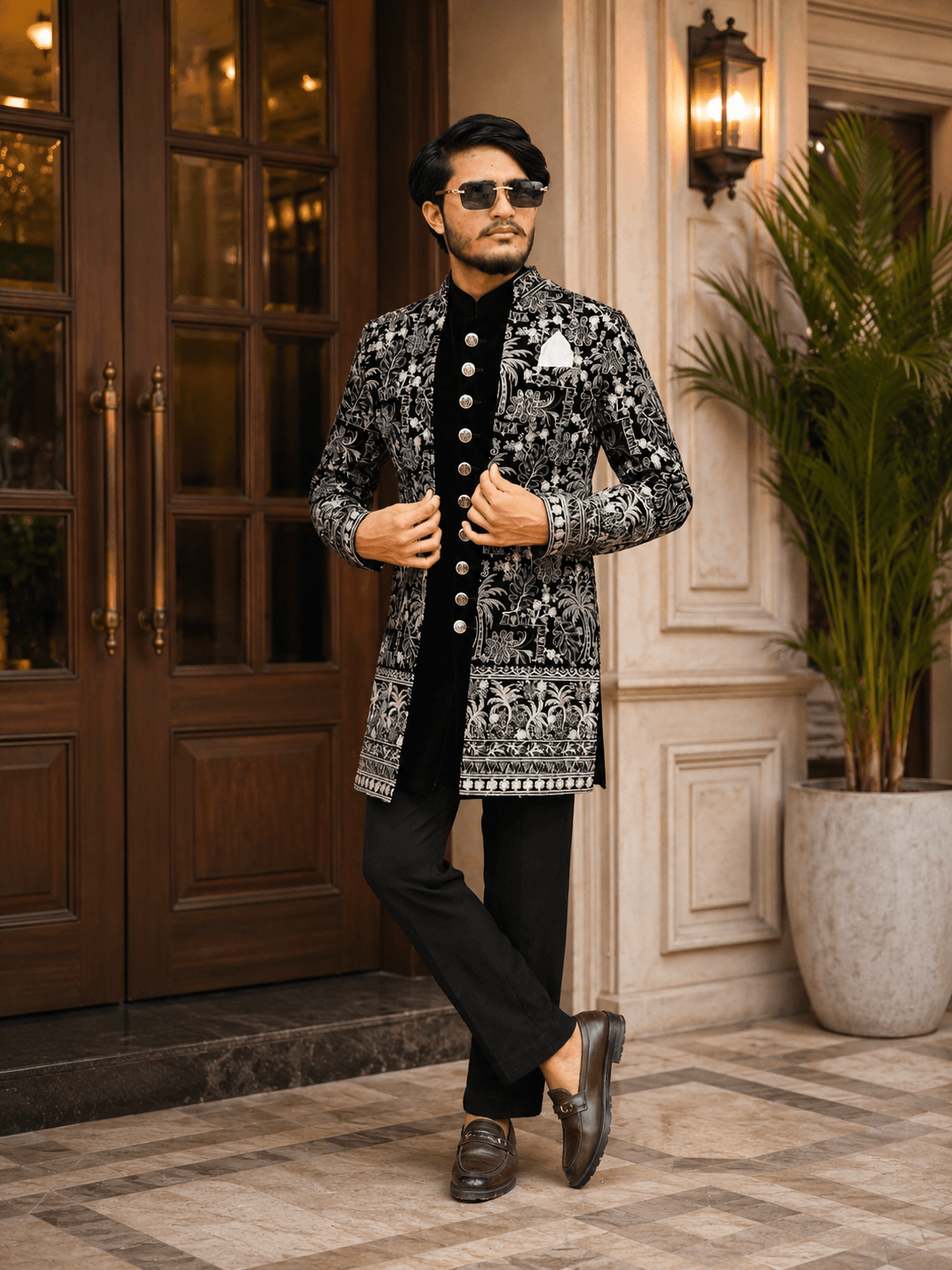 Black Embroidered Sherwani