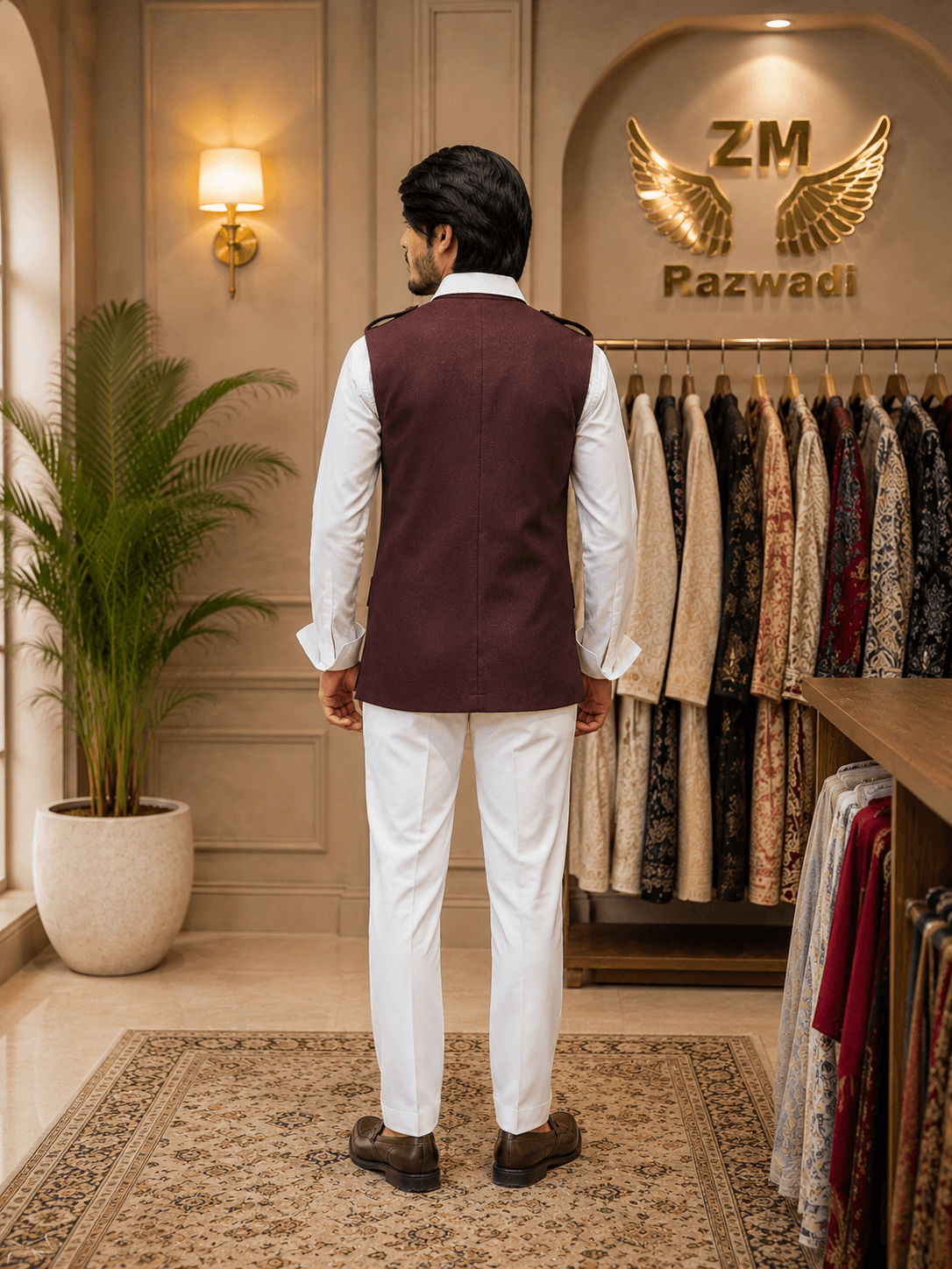 Maroon Textured Nehru Jacket - Image 2