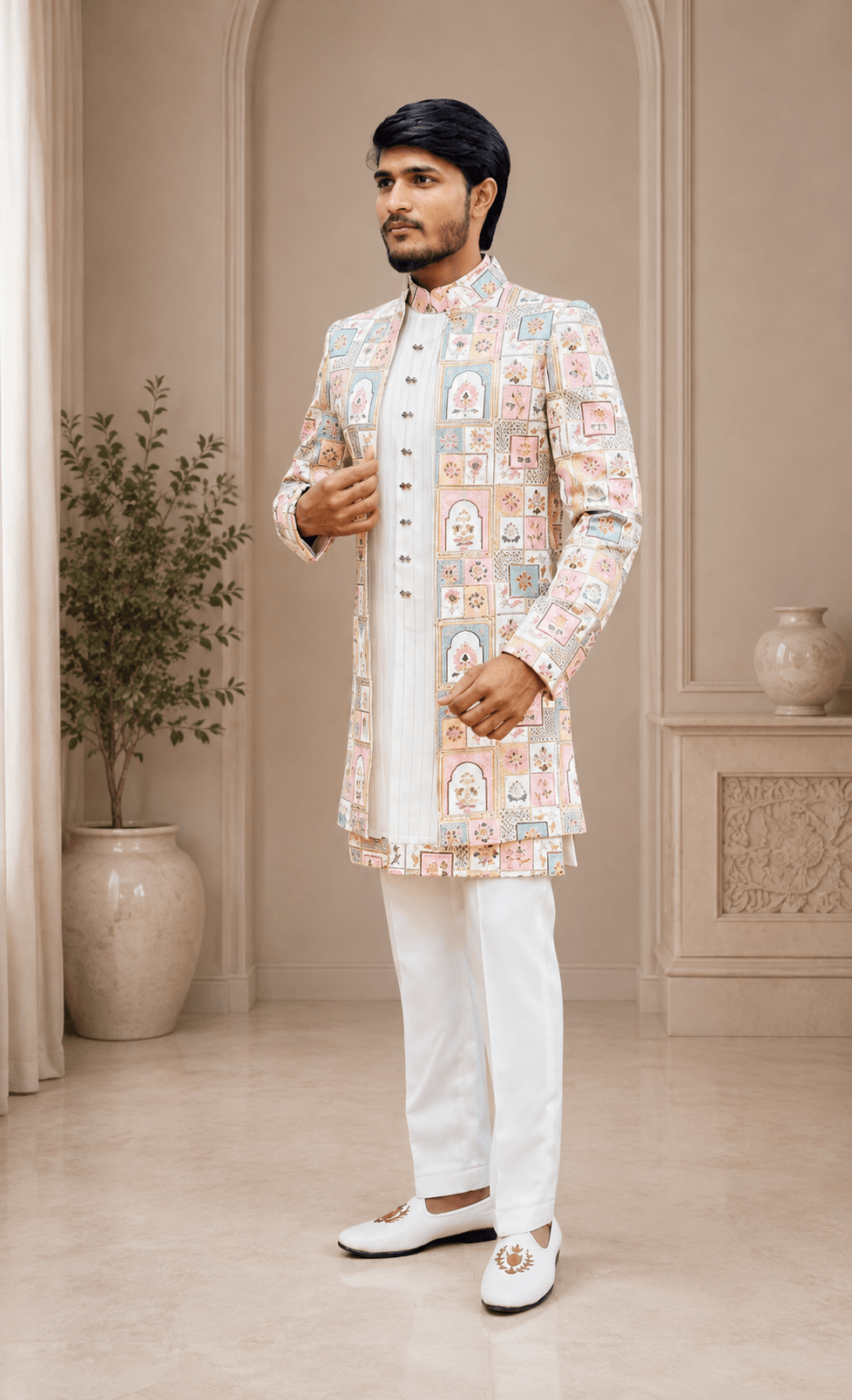 Pastel Multicolor Embroidered Sherwani