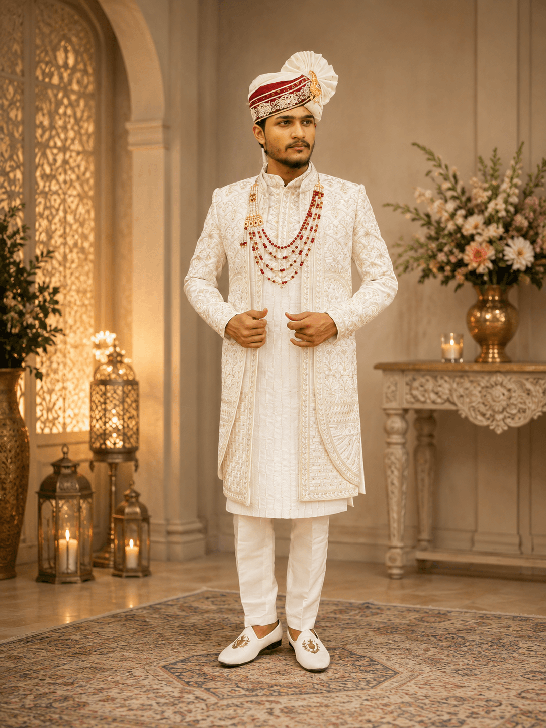 Ivory Embroidered Wedding Sherwani