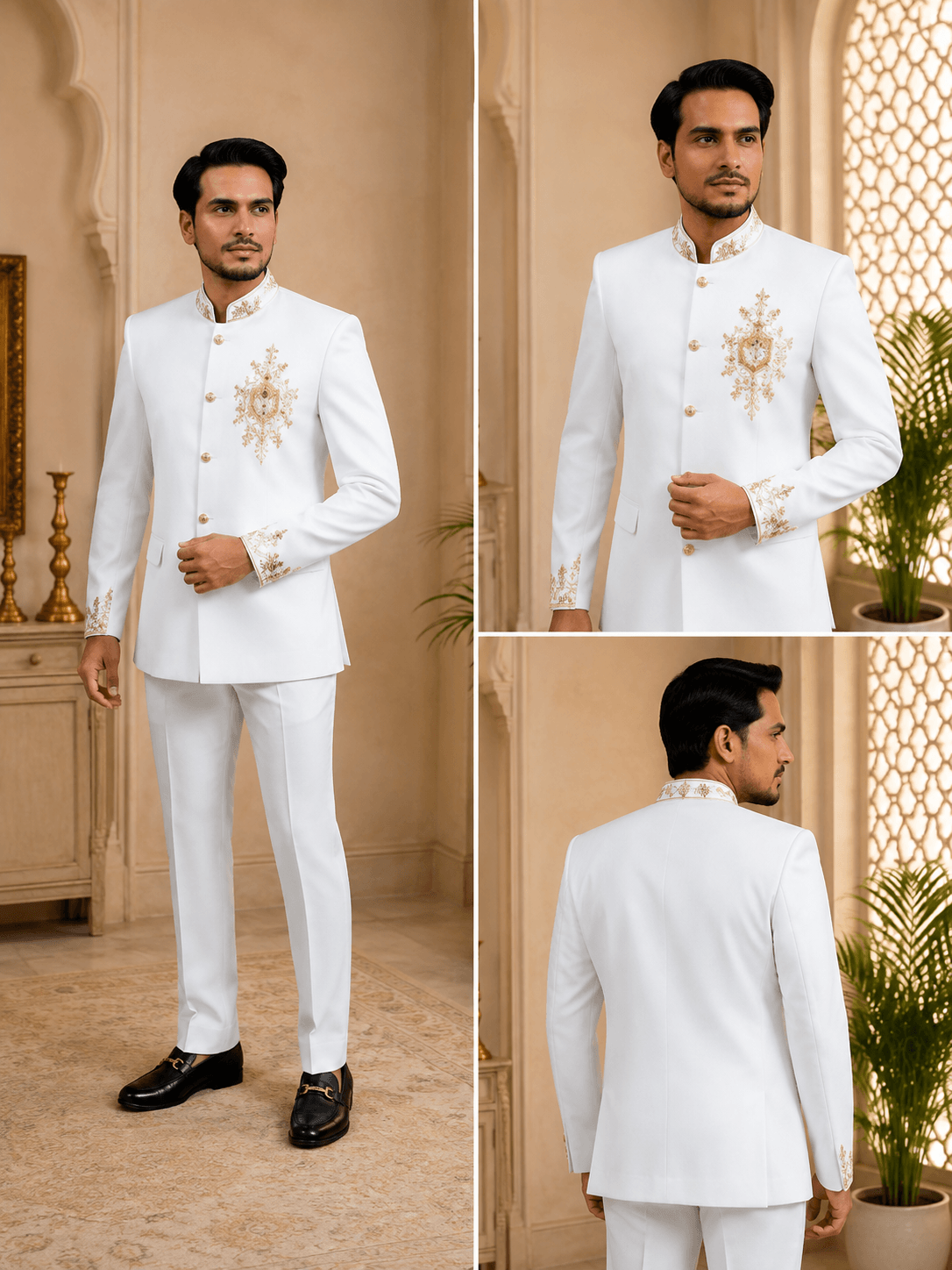 Ivory White Gold Embroidered Bandhgala Suit - Image 2