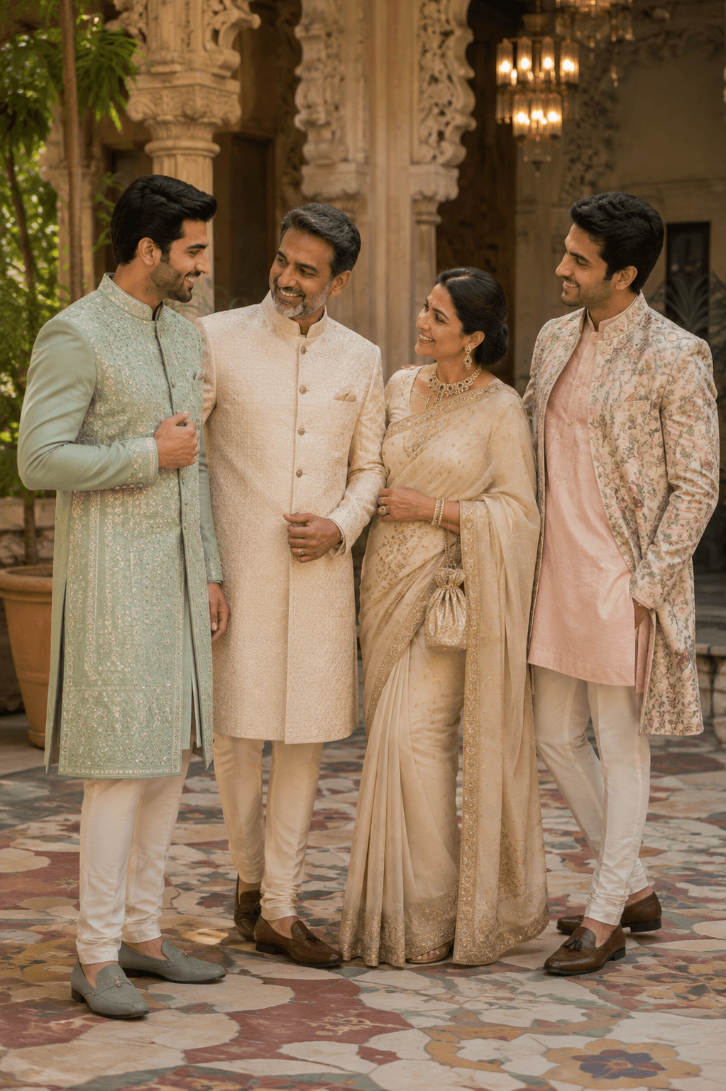 Close relatives in classic sherwani ensembles
