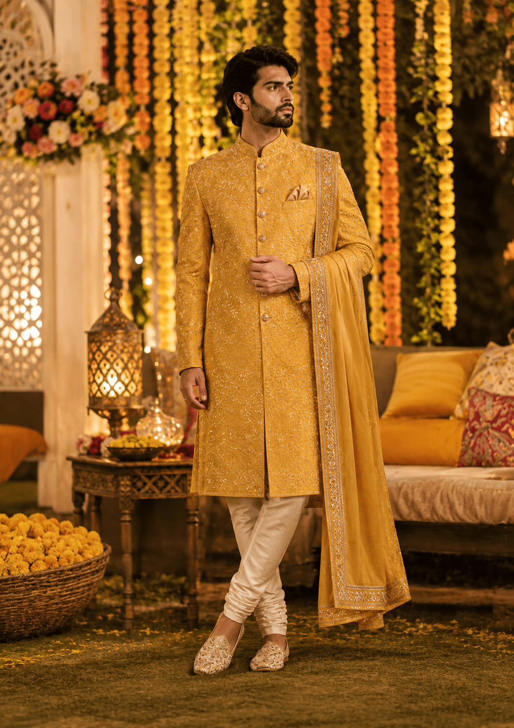 Haldi sherwani look