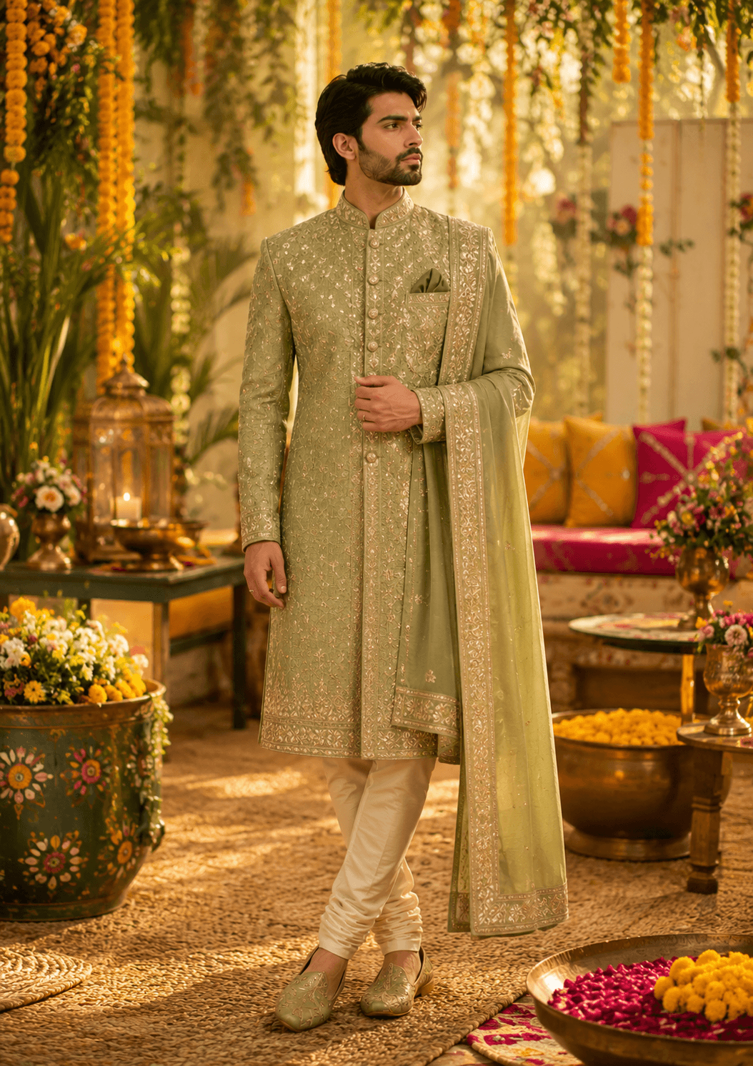 Mehendi sherwani look
