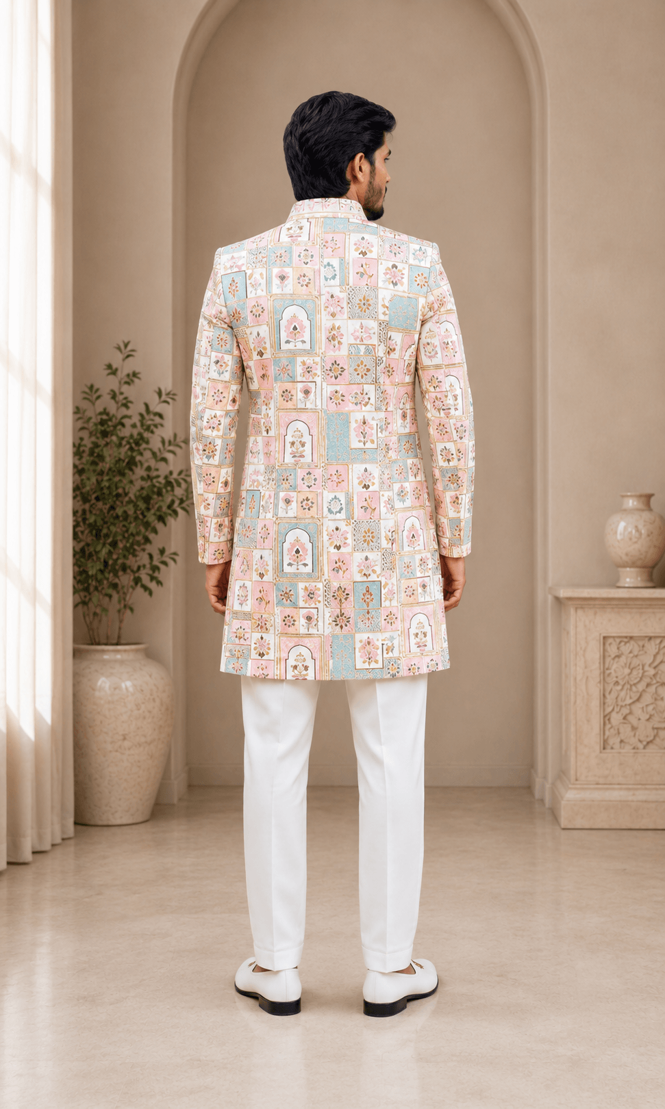 Pastel Multicolor Embroidered Sherwani - Image 2