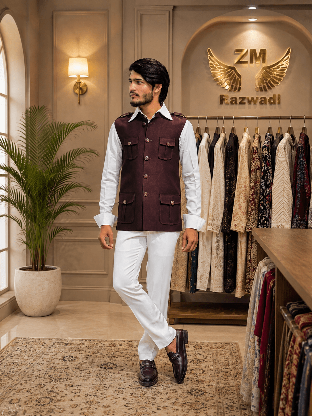 Maroon Textured Nehru Jacket
